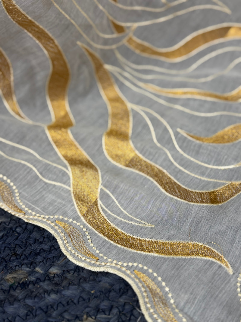 Mul chanderi embriodery saree with scalloped borders MCBS654
