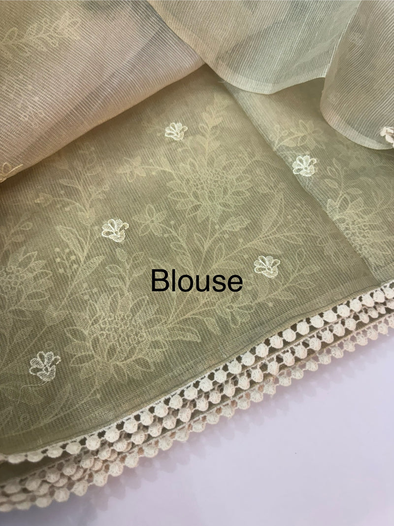 Digital printed Tissue silk saree with Chikankari embroidery MS88786