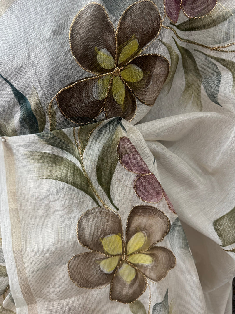 Handpainted Chanderi tissue silk saree MS78944