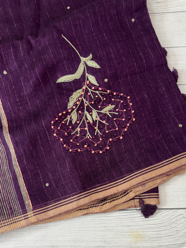 Pure linen handwork sarees MLS7854