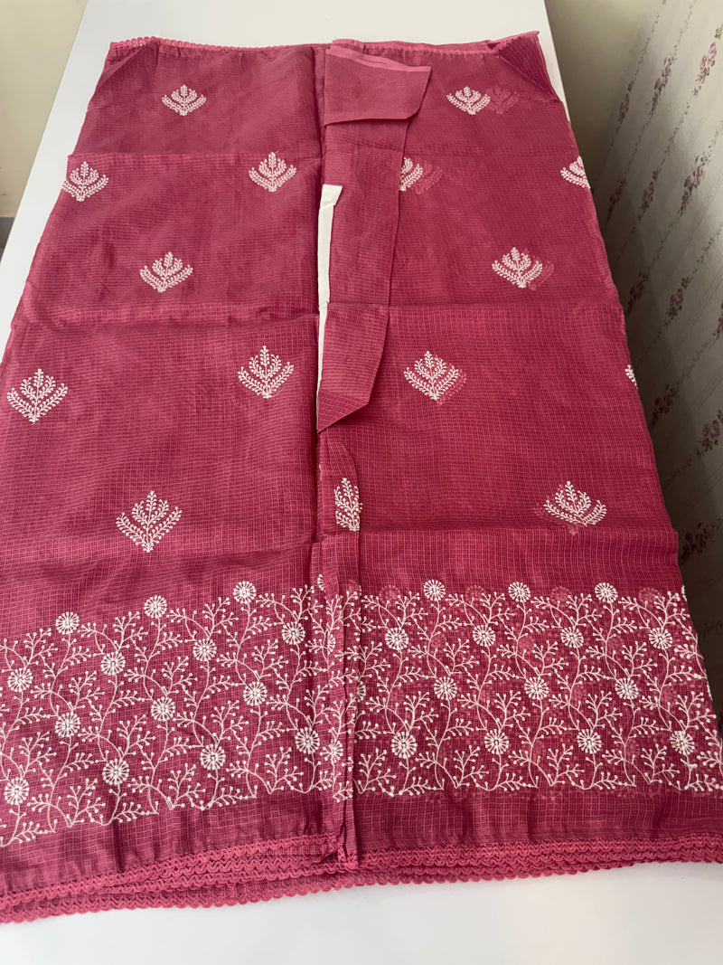Kota checks saree with embroidery SVTS31 Pink