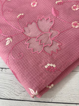 Soft kota silk saree with embriodery and organza applique work  -MS14509 Pink