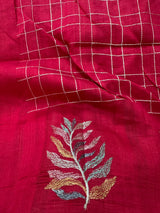 Crushed Blended tussar silk saree with embroidery- SNFCYEY DARKPINK