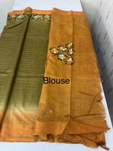 Checks Semi tussar saree with hand painting MS3432