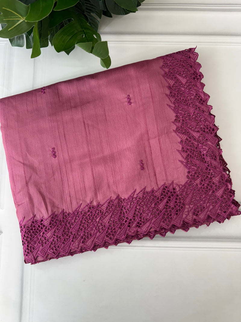 Blended tussar saree with cutwork - MSHK132 Dusty DarkPink