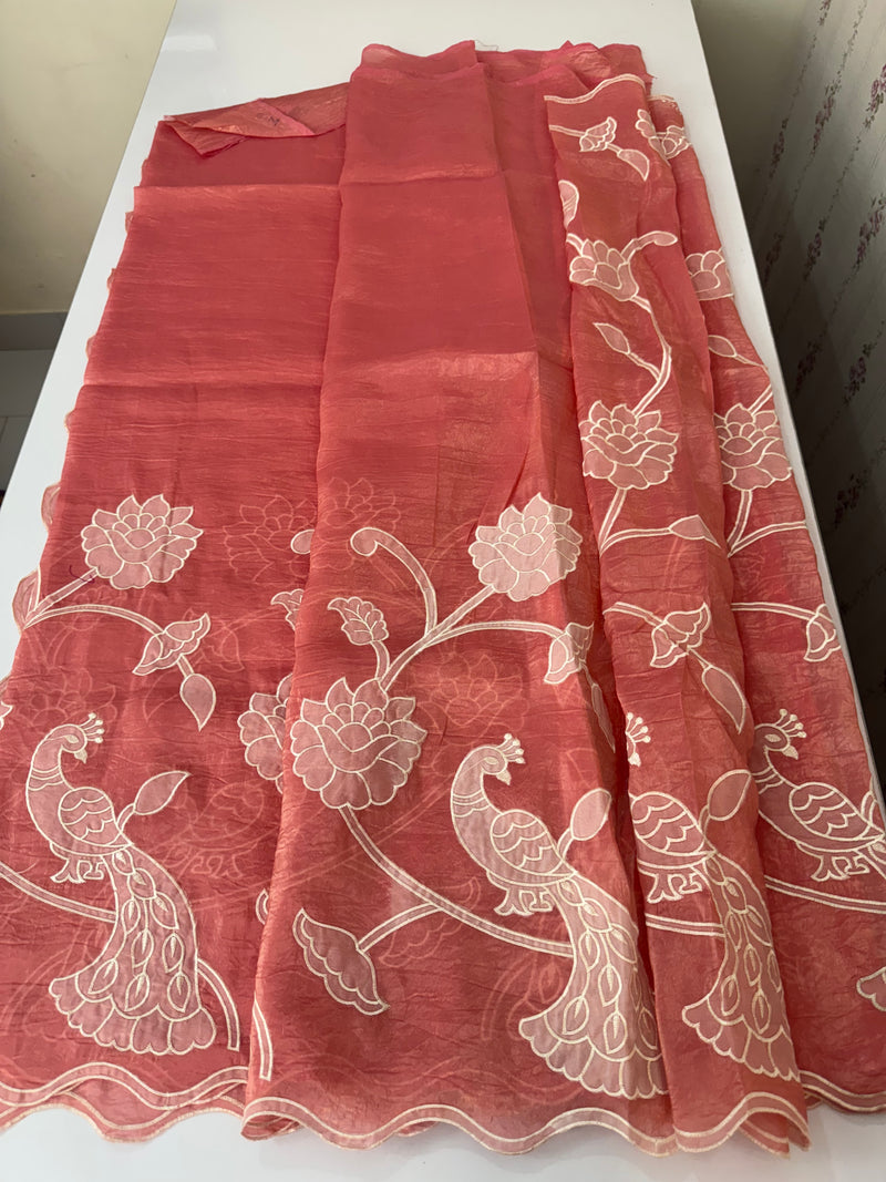 Crush Organza Applique work saree MS14987