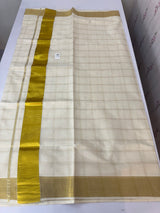 Kerala golden cotton saree - big checks