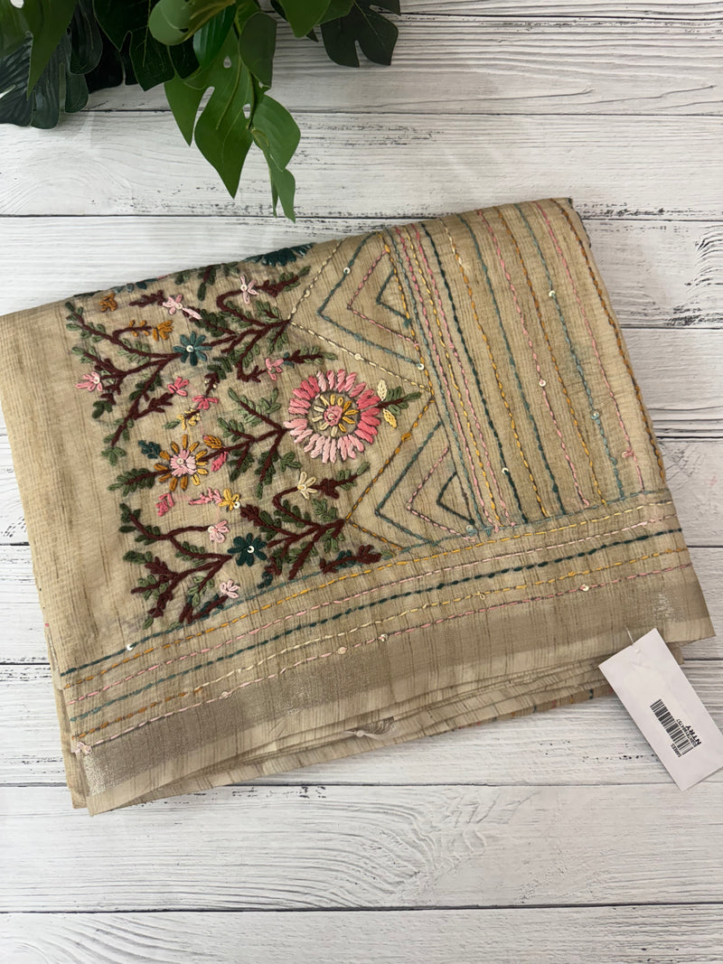 Handworked Blended tussar silk saree with handworked MS90543