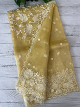 Tissue Organza saree with embroidery work MS15727 - Yellow