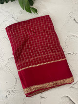 Crepe chiffon georgette saree with checks MS40097 BERRY PINK