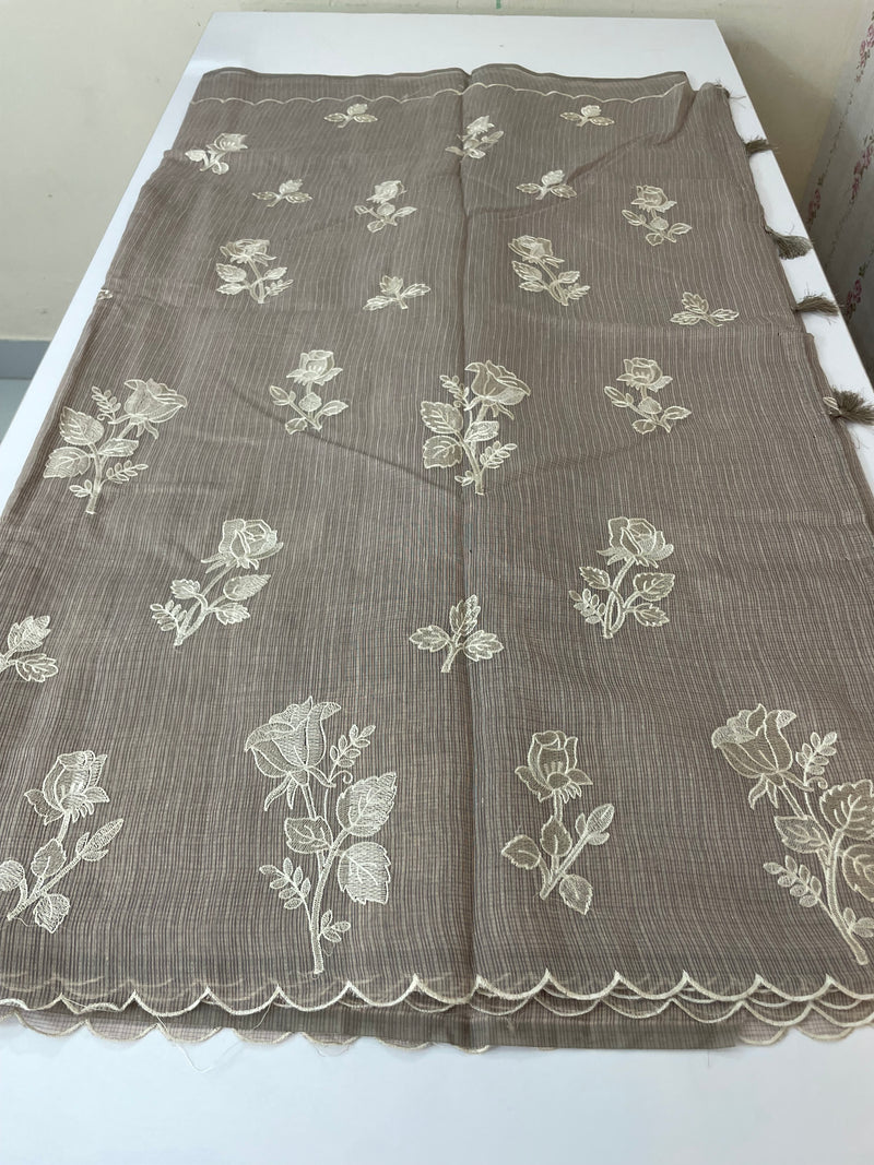 Silky kota embroidery saree 
MSK890 NudeBrown