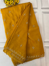 Handworked crush chiffon-georgette saree with sequence and cutbeads MGTS1131 BlusihGreen