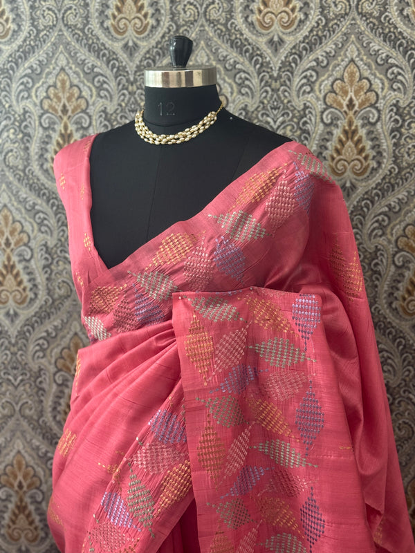 Blended tussar silk saree with embroidery - MS78911
