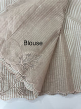 Striped Mul chanderi saree with applique borders MSH987 - Pale Mauve