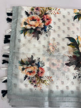 Digital printed & embroidered semi Linen Saree MLS616