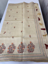 Semi chanderi saree kanta embriodery MSF590 - Cream