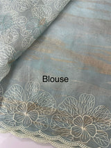 Premium Crush Organza saree with thread work- MCW863 PastelBlue