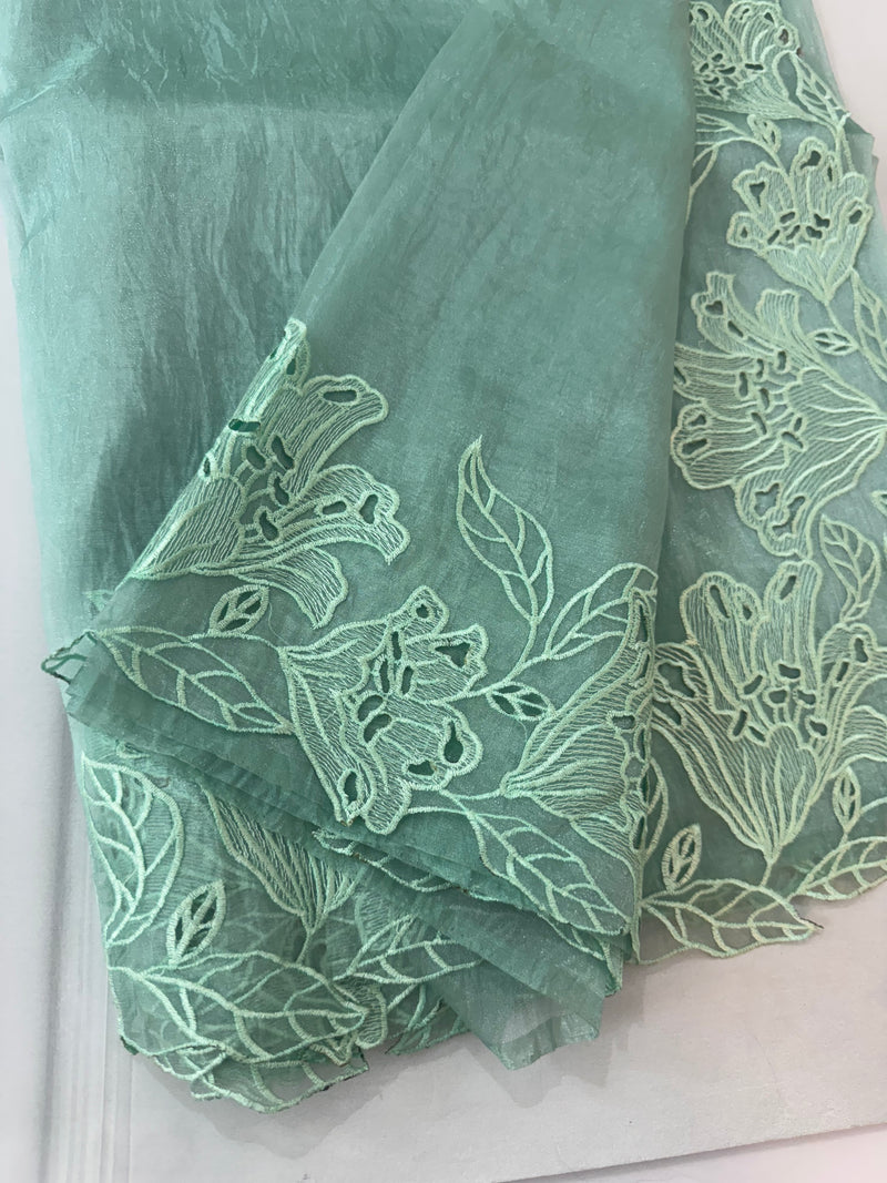 Tissue Organza cutwork sarees FBLK154 BlueGreen