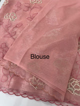 Glassy tissue organza saree with embroidery FKSF788 PeachPink