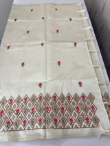 Blended tussar saree with embriodery - MS8698 PearlCream