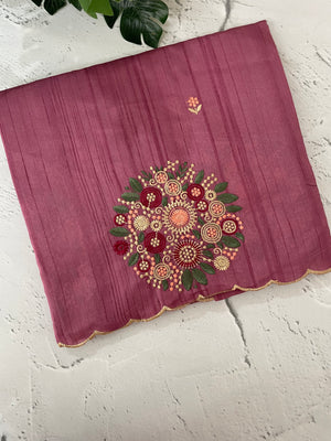 Blended art tussar silk saree with embroidery- MS1090 DarkOnion