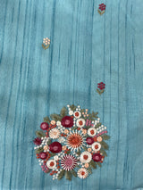 Blended tussar silk saree with embroidery- MS1072 Blue