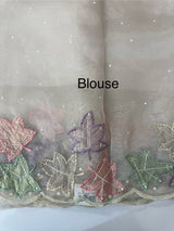 Handworked glass organza saree with applique work- MSHW227 - Beige