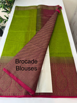 Jute silk sarees with contrast pallu & blouse MJL3412 ParrotGreen to Pink