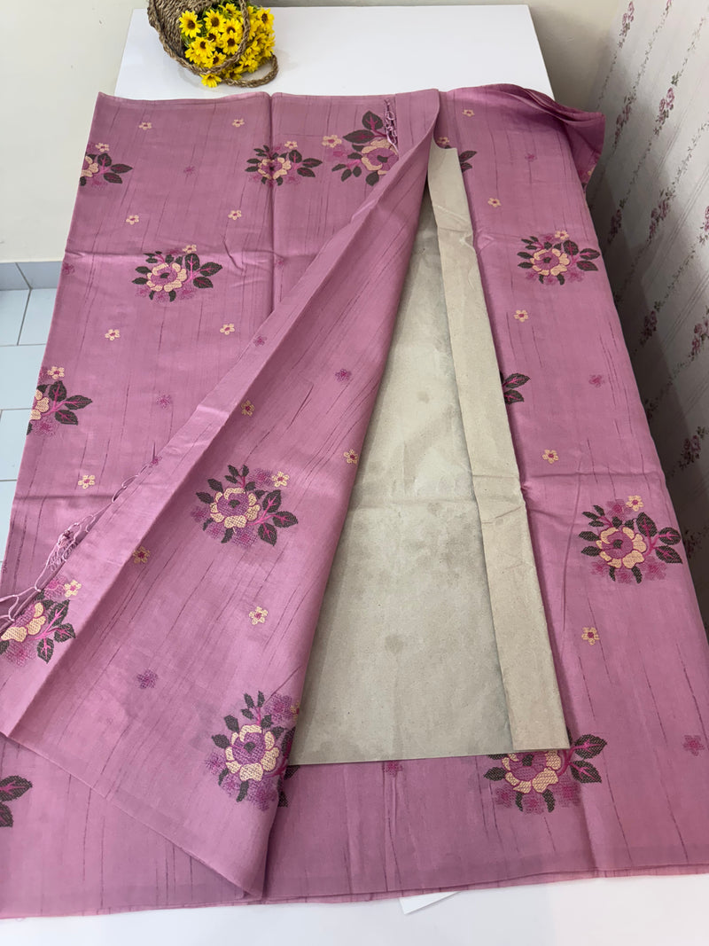 Blended matka tussar silk saree with embroidery - MS90654 OnionPink