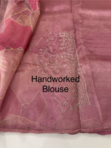 Glass organza saree with thread work- MOS330 - Magenta