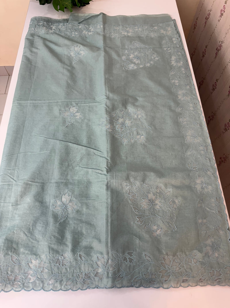 Mul chanderi saree with applique borders MSH112 GreyishBlue
