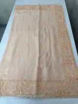 Soft Pashmina saree with organza Applique borders MSH251- PastelPeach