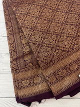 Semi katan Banarasi saree in antique zari weaving - MSKB899 DeepWine