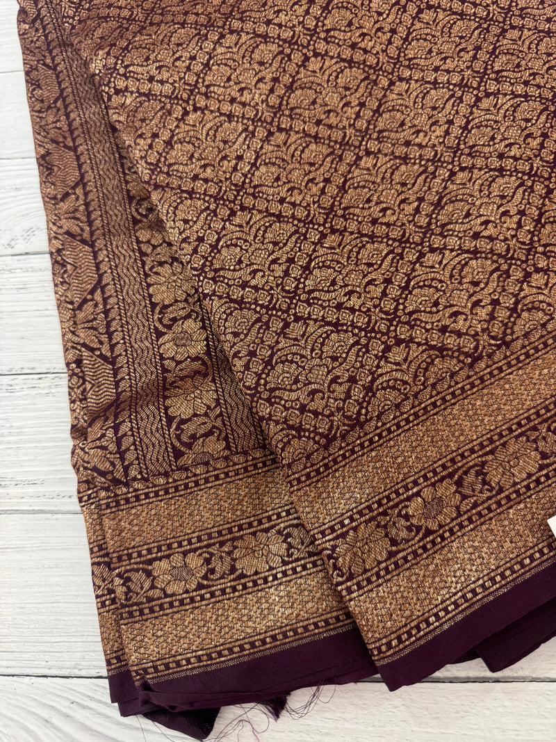 Semi katan Banarasi saree in antique zari weaving - MSKB899 DeepWine
