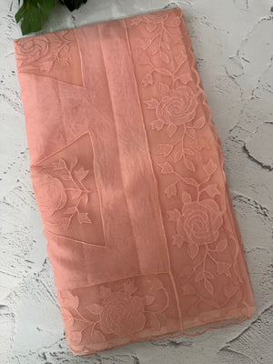 Viscose Organza saree with applique work-MSH101 PeachPink