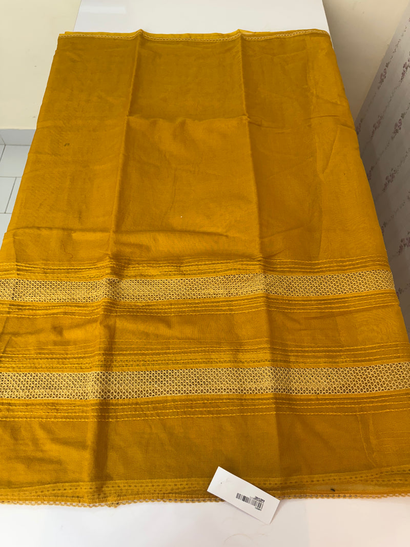 Supernet saree with crochet work and lace border MCJ5433 - Mustard