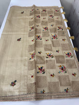 Blended tussar saree with kanta embroidery and cutwork pallu  - Beige MS5223 (1)