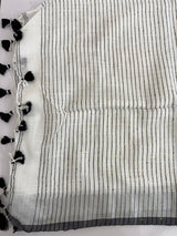 Semi linen saree with embroidery and sequins work- MLS151 Black & White