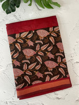 Soft semi Chanderi saree with zari border MS9871 Maroon & Black