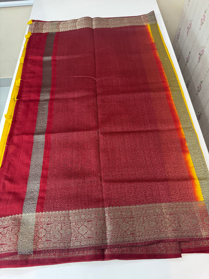 Blended tussar silk sarees with contrast pallu & blouse MTL430
