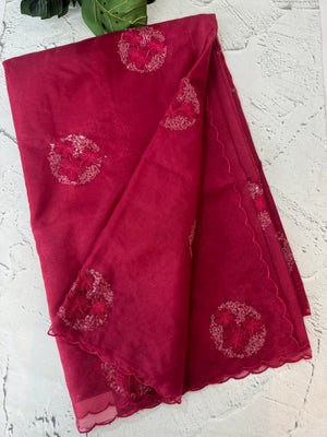 Organza saree with embroidery - MSH375 CrimsonPink