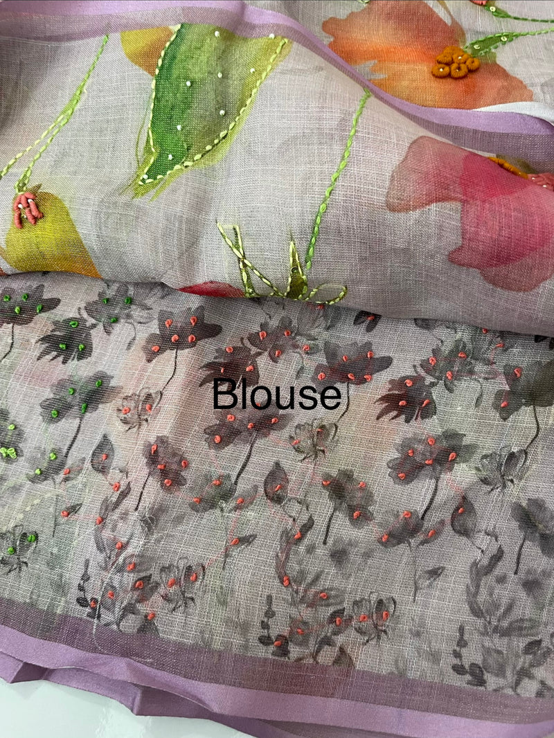 Handworked Tissue linen saree MS88651