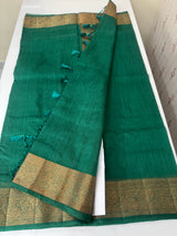 Jute silk saree with antique zari weaving MJL399- Green