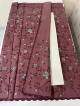 Crushed Blended Tussar silk saree with embroidery MS4899 - DuskyWine
