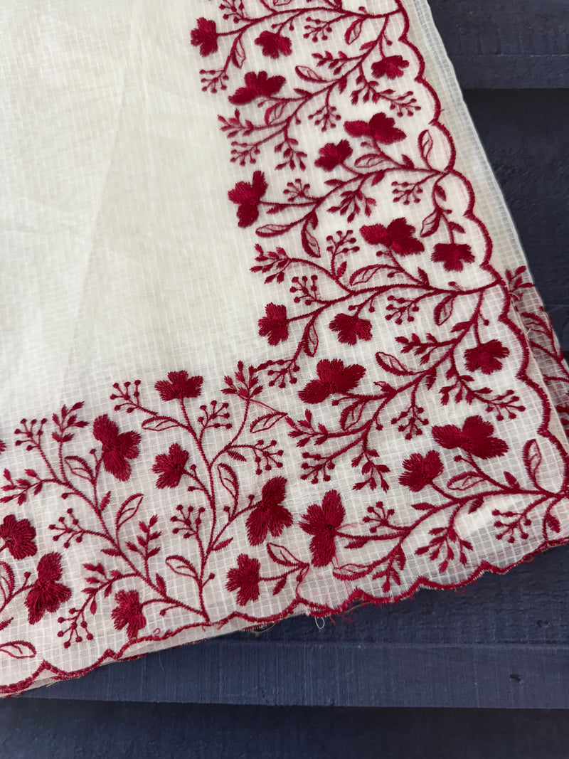 Kota silk saree with embroidery MSB643 OffWhite & Maroon