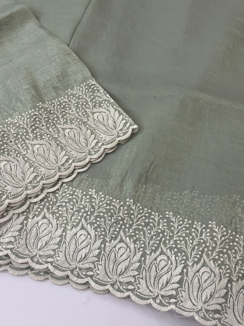 Crush Organza embroidery saree MS9739 DuskyGreen