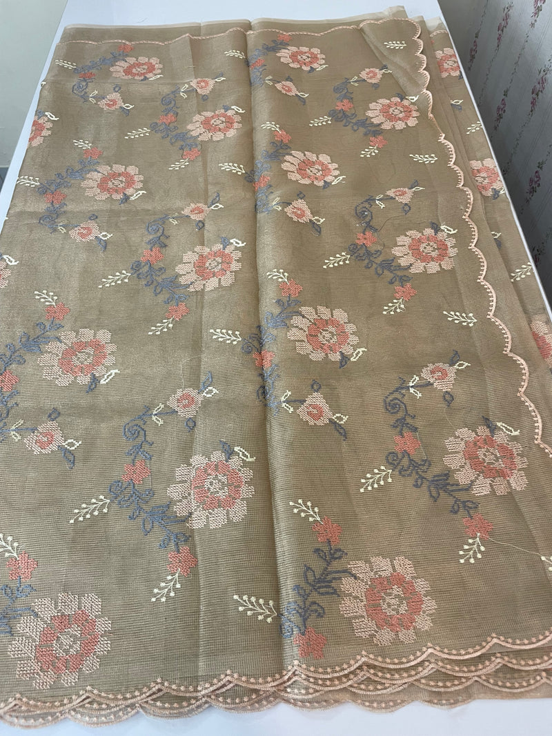 Tissue Silk cross stitch embriodery saree MS49892