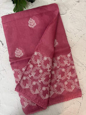 Soft kota checks saree with embroidery - MS7676 DarkPink