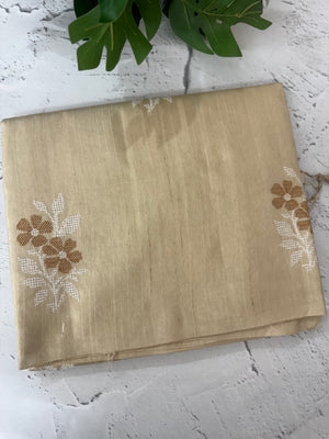 Crepe semi tussar silk saree with cross stitch embroidery-MSCS634