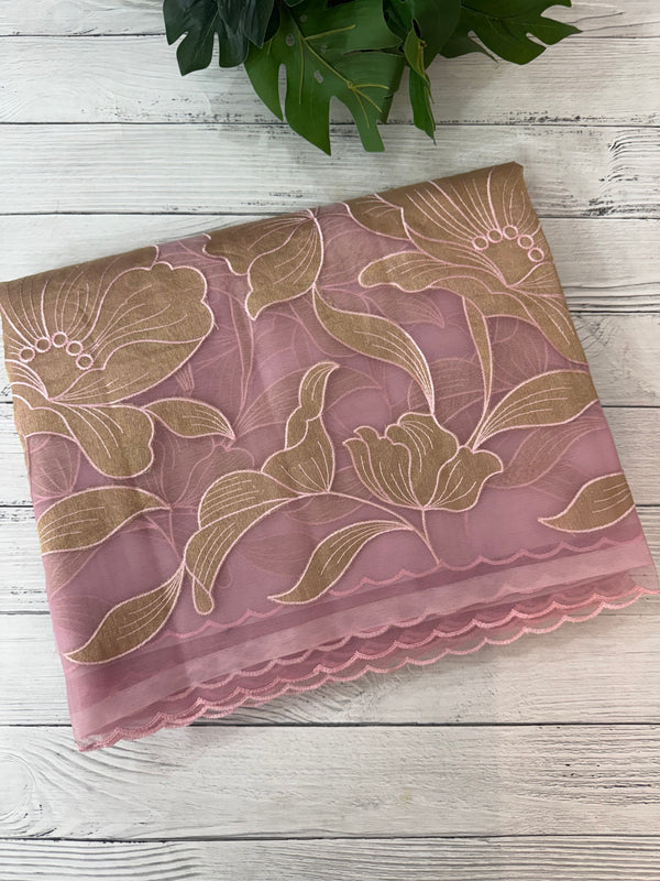 Organza saree with tissue applique work MS5081- Pink
